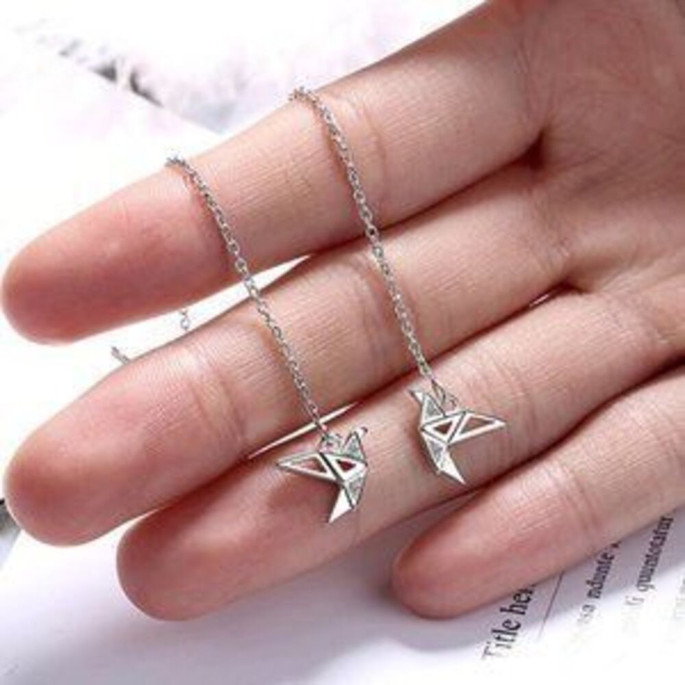 [Set of 2] 925 Sterling Silver Diamond Paper Crane